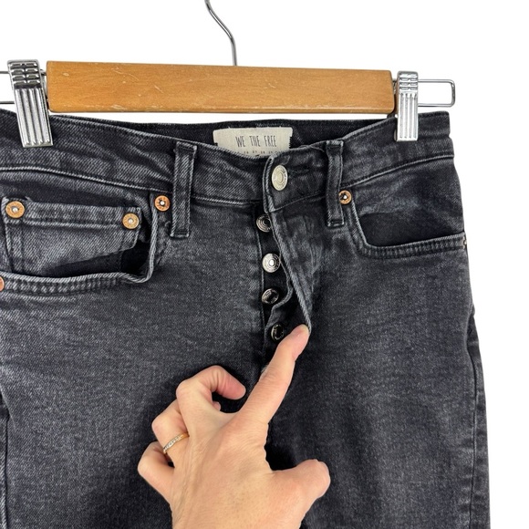 We the Free Free People Black Stella Rip High Waisted Skinny Jeans Raw Hem 24 - Picture 4 of 16
